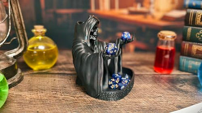 MunnyGrubbers - Grim Reaper Dice Tower - Original Design - (Random 7PCS D20 Dice Set Included) - Tabletop Roleplaying Game - Dice Roller - Dungeons and Dragons - DND - D&D - (Black)