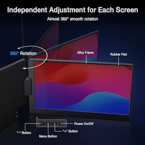 KYY 15.6" Laptop Screen Extender, 1080P FHD IPS Portable Monitor, One Cable USB-C Triple Monitor, Dual Travel Screen for 12"-17'' Laptops, 360° Rotation & Kickstand，X90D (Driver Need) - size: 15.6" Triple