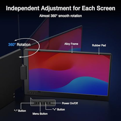 KYY 15.6" Laptop Screen Extender, 1080P FHD IPS Portable Monitor, One Cable USB-C Triple Monitor, Dual Travel Screen for 12"-17'' Laptops, 360° Rotation & Kickstand，X90D (Driver Need) - size: 15.6" Triple