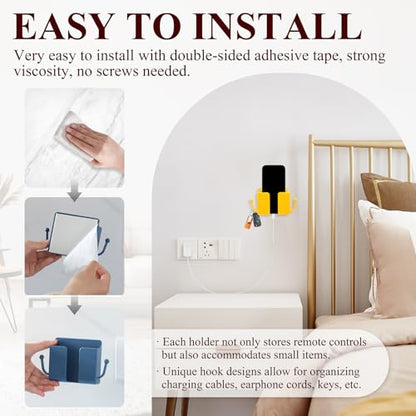 4Pcs Wall Mount Phone Holder Adhesive Wall Phone Mount Charging Stand and Remote Control Stand Multipurpose Socket Pocket Universal Deck Storage Box for Bedroom, Kitchen, Bathroom, Office