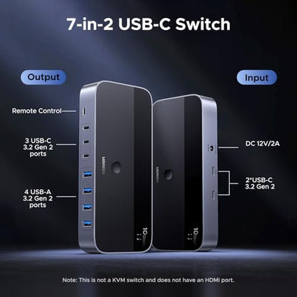 UGREEN 2-in 7-Out USB 3.2 Switch, 10 Gbps Switcher for A or C Computers Sharing All Devices(4 A+3 C) Keyboard Mouse Switch with Type C Converter Adapter,Power Adapter