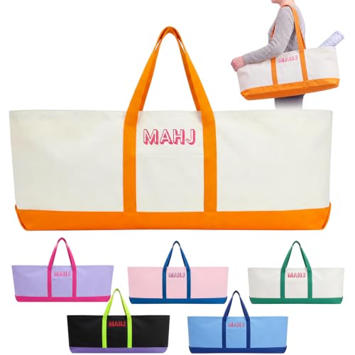 Mahjong Bag for Tiles and Racks Empty American Mahjong Tiles Carrying Tote 31.5 x 12 x 4 Inches Canvas Tile Games Accessories Gifts for Card Pushers Rack Mat Carrying, Case Only(Orange) - color: Orange