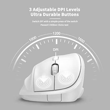 Ergonomic Wireless Mouse 2025 New Updated Smaller with USB-A Receiver for PC Computer, Laptop and Desktop, Ergo Mouse Vertical with Silent Clicks Long Battery Life, Up to 1600 DPI, White - color: White, size: USB Wireless