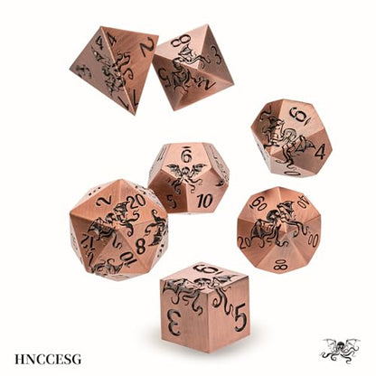 Metal RPG Dice Set,7-Piece Octopus Design,Aged Brass Color,Solid Zinc Alloy Dice for Fantasy Tabletop Role-Playing Games & Gift Box (Brass) - color: Brass