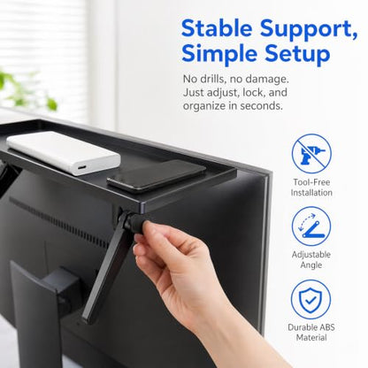 11.5 Inch Adjustable Screen Top Shelf Organizer for TV Computer Monitor Flat Screen, TV Mount Top Shelf Used to Place Soundbar Cable Box Speakers Apple TV Play-Station Camera Frames Remote - size: 11.5