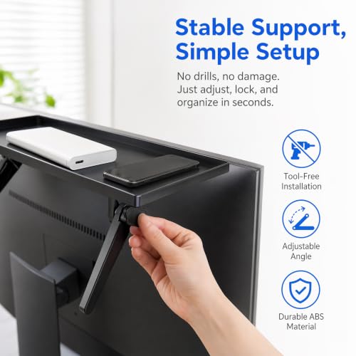 7-Inch Adjustable Screen Top Shelf Organizer for TV Computer Monitor Flat Screen 'TV Mount Top Shelf Used to Place Soundbar Cable Box Speakers Apple TV Play-Station Camera Frames Remote-Black - size: 6 inch