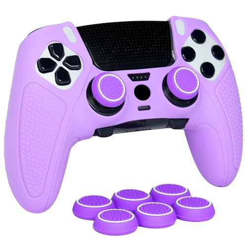 Purple Anti-Slip Controller Skin,Studded Edition Protective Silicone Cover Skin Grips Compatible with PS5 Edge Controller and 6 PCS Thumb Grips Caps. - color: Purple