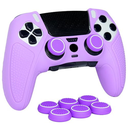 Purple Anti-Slip Controller Skin,Studded Edition Protective Silicone Cover Skin Grips Compatible with PS5 Edge Controller and 6 PCS Thumb Grips Caps. - color: Purple