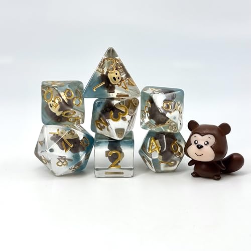 Sage's Portal Animal Familiars Resin DND Dice Set Polyhedral Dice Set for Dungeons and Dragons RPG Pathfinder Tabletop TTRPG (Chipmunk + Figurine) - color: Chipmunk + Mini Figure, style: Dice Set +Mini Figure