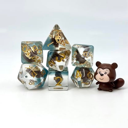 Sage's Portal Animal Familiars Resin DND Dice Set Polyhedral Dice Set for Dungeons and Dragons RPG Pathfinder Tabletop TTRPG (Chipmunk + Figurine) - color: Chipmunk + Mini Figure, style: Dice Set +Mini Figure