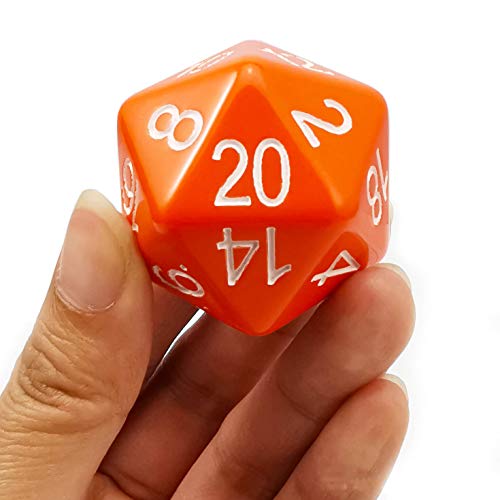 Bescon Jumbo D20 38MM, Big Size 20 Sides Dice Opaque Orange, Big 20 Faces Cube 1.5 inch - color: Solid Orange