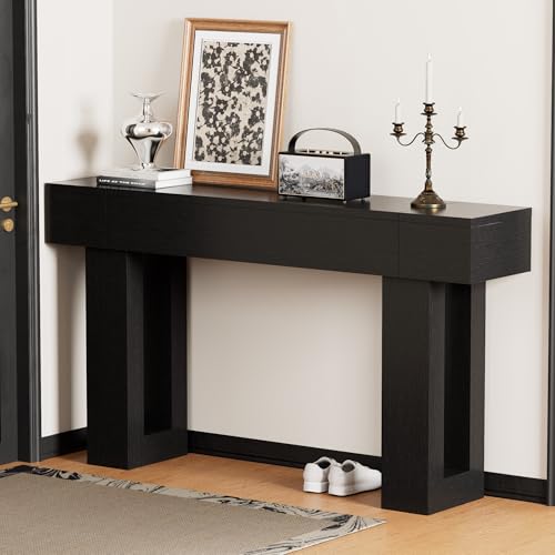 63 Inch Long Console Table, Narrow Rectangular Sofa Table Behind The Couch, Farmhouse Entryway Table for Entrance, Hallway, Living Room (Black) - color: Black, style: No Socket