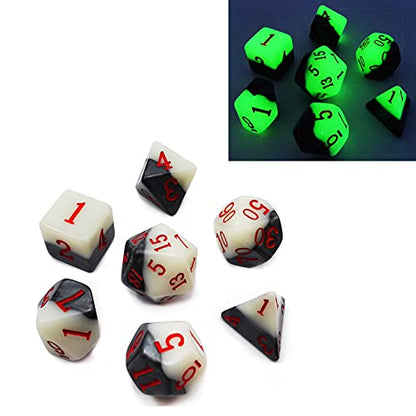 Bescon Two-Tone Glowing Polyhedral Dice 7pcs Set Green Dawn, Luminous RPG Dice Set d4 d6 d8 d10 d12 d20 d%, Brick Box Packaging - color: Green Dawn