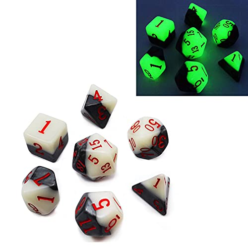 Bescon Two-Tone Glowing Polyhedral Dice 7pcs Set Green Dawn, Luminous RPG Dice Set d4 d6 d8 d10 d12 d20 d%, Brick Box Packaging - color: Green Dawn