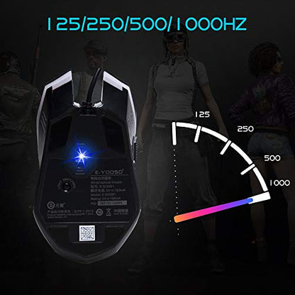 Wired Gaming Mouse with Side Buttons, Ergonomic Mouse with 4 LED Backlight Modes Up to 3200 DPI for Laptop/PC/MacBook Pro E-YOOSO X-5