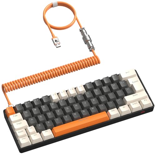 ZIYOU LANG RK-T60 Wired Mechanical Gaming Keyboard Mini Portable with Rainbow Backlit 62Key ABS Keycaps Full Anti-Ghosting Ergonomic Design Coiled Aviator Cable for PS4/PC/WIN Gamer(Gray/Blue Switch - color: Dark Grey, size: Keyboard + Coiled Cable