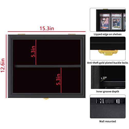 VERANI 8 Graded Card - Sports Baseball Card Display Case Wall Mount Black | 8 Graded Card Display Frame,UV Protection Card Display Box,Sturdy wood frame,Wall mounted vertical cabinet - size: Small-Horizontal-Black