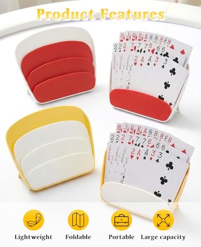 4 Pcs Card Holders for Playing Cards, 3 Layers Design Card Game Holder with Foldable Stand for Adults