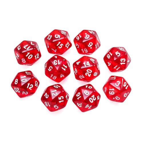 10 Pieces Polyhedral Dice Set D20 Dice 20mm Acrylic 20 Sided Game Dice for Dungeons and Dragons RPG MTG DND Dice Table Games (Transparent Red) - color: Transparent Red