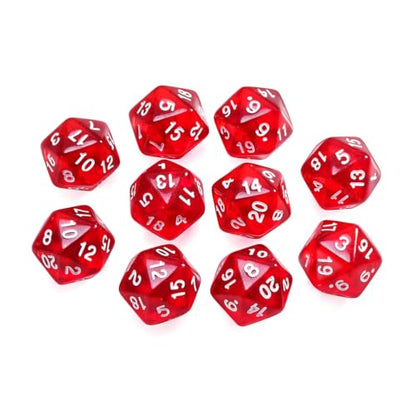 10 Pieces Polyhedral Dice Set D20 Dice 20mm Acrylic 20 Sided Game Dice for Dungeons and Dragons RPG MTG DND Dice Table Games (Transparent Red) - color: Transparent Red