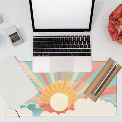 Large Gaming Mouse Pad for Desk, Boho Pastel Sun Desk Mat, Colorful Sunshine Desk Pad, 31.5"x15.7" Extended Big Computer Keyboard Mouse Pad with Non-Slip Base and Stitched Edge - color: Boho Pastel Sun