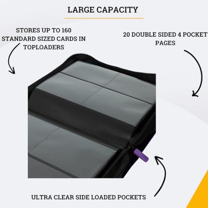 Card Guardian - Toploader 4 Pocket Premium Binder with Zipper for 160 Cards - Side Loaded Pockets - Compatible with Sports and Trading Cards TCG (Purple) | Fits 160 Cards, Side Loaded Pockets, Compatible with Sports and Trading Cards - color: Purple