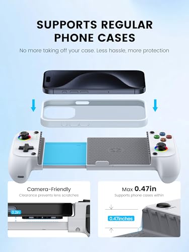 Mocagen MC1 Phone Controller for iPhone & Android – Ergonomic Grip, Low Latency, Case Friendly, Bluetooth Mobile Controller with Hall Effect Joysticks, Turbo, Portable Travel Companion for Car/Leisure - color: White