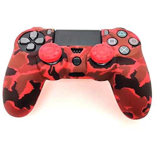 Silicone Skin Cover for Ps4 Controller (1pc Anti-Slip Case, 1 Pair L2 R2 Trigger Extender, 4pcs Thumb Grips,4pcs LED Light Bar Decal) Protector for DualShock PS4/ Slim/Pro Controller (Red Camouflage) - color: Red Camouflage