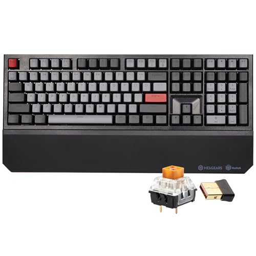 Hexgears X5 Wireless Mechanical Keyboard, Dual-Mode 2.4G/USB-C Ergonomic Full Size 108 Keys Keyboard, Kailh Box 3.0 Tactile Switch, N-Key Rollover, Backlit Gaming Keyboards with Wrist Rest (Dark) - color: Dark Knight-X5, size: Tactile