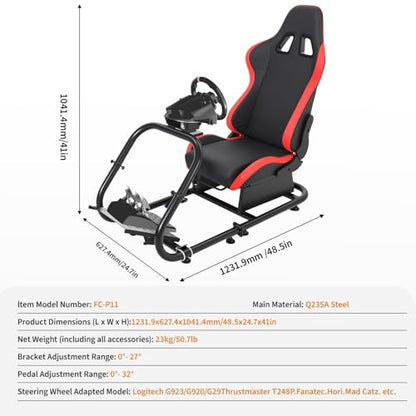 Foldable Sim Racing Rig | Heavy-Duty Carbon Steel Racing Wheel Frame Fits Logitech & All Top Gaming Steering Wheel Brands - size: 48.5x24.7x41 Inch
