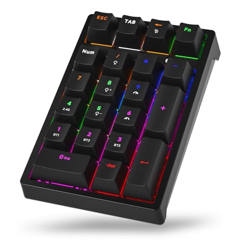 Wireless Numeric Keyboard | Mechanical Number Pad with RGB LED Backlit Wireless 2.4G/Bluetooth 5.0/Wired USB-C Rechargeable Numeric Keypad for Win/Mac - color: Black