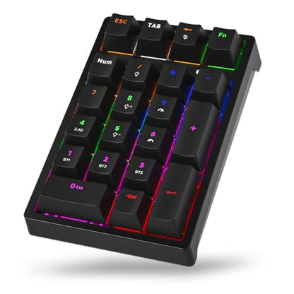 Wireless Numeric Keyboard | Mechanical Number Pad with RGB LED Backlit Wireless 2.4G/Bluetooth 5.0/Wired USB-C Rechargeable Numeric Keypad for Win/Mac - color: Black