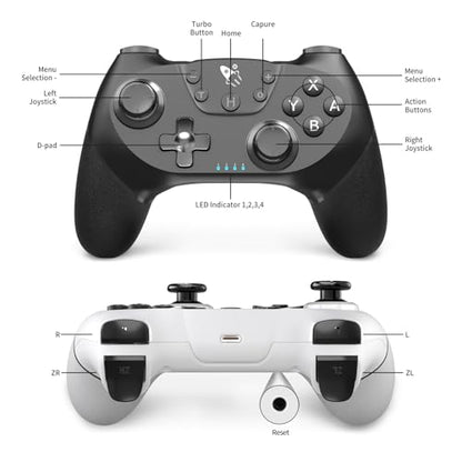 AceGamer Wireless Pro Controller for Nintendo Switch/Lite/OLED/Switch 2/PC, 2 pack, Hall Effect Joystick for Switch 2 Pro Controller with Wake-Up/Dual Vibration/Turbo/Ergonomic ! (Black&White) - color: B&W
