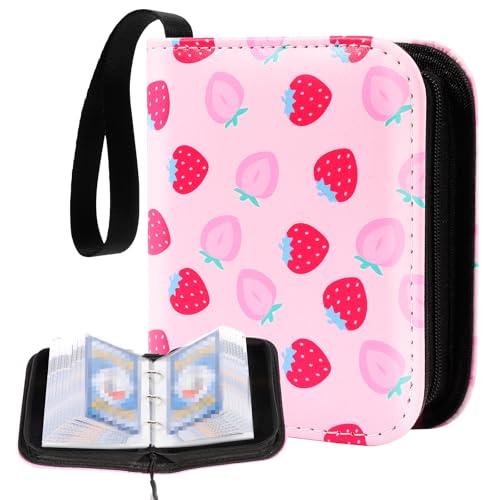 Small 1 Pocket Card Binder for Cards,Mini Trading Card Binder Holder Fits 80 Cards with 40 Removable Sleeves,Card Collection Binder Album Book Case for TCG,MTG,Sports Games (Strawberry Peach) - color: Strawberry Peach