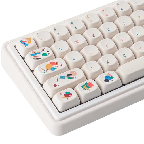 Tsungup MOA Keycaps, Creamy White Geometric Shapes Cute Custom Keycaps | PBT Minimal Dye Sub 131 Keys Keyboard Keycap Set for MX Switches Mechanical - color: White
