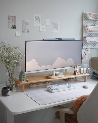 Bamboo Dual Monitor Stand Riser, Natural Desktop Shelf with Storage | 39.37-Inch Wide, Under-Shelf Storage for Keyboard, Mouse and Laptop, Fits Two 24-Inch Monitors in Home Office - color: Natural
