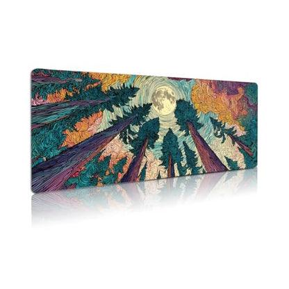 Extended Gaming Mouse Pad, Large Mouse Mat 3 mm Nature Rubber Base Mousepad with Stitched Edges, Non-Slip Desk Mat for Office Home Great Gift 31.5x11.8 Inch (Starry Forest 2) - color: Starry Forest 2