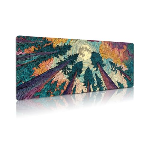 Extended Gaming Mouse Pad, Large Mouse Mat 3 mm Nature Rubber Base Mousepad with Stitched Edges, Non-Slip Desk Mat for Office Home Great Gift 31.5x11.8 Inch (Starry Forest 2) - color: Starry Forest 2