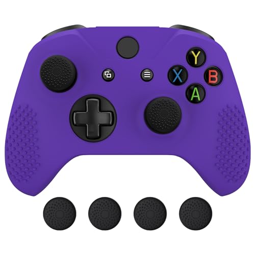 eXtremeRate PlayVital Soft Anti-Slip Purple Silicone Controller Cover Skins for Xbox One X/S Controller - Thumb Grips Caps Protective Case NOT Included - color: Purple