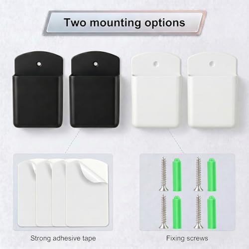 2 PCS Remote Control Holder Wall Mount, TV Remote Control Holder, Self Adhesive Pen Holder Organizers and Accessories for Home Office School (4, White 2Pcs+Black 2Pcs) - color: Set of 4-2 White+ 2 Black