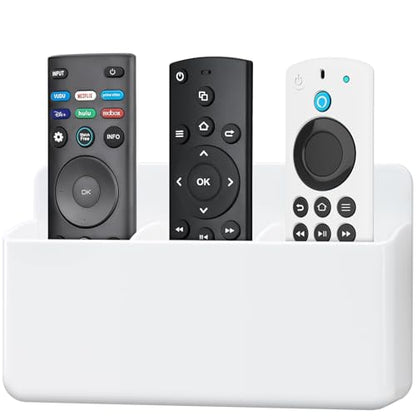3 Slot Adjustable Remote Holder Wall Mount, TV Controller Holder Hollow Bottom Slot Easy Phone Charging, Adhesive Remote Control Holder, Wall Pen Holder for Office School Home (White) - color: White