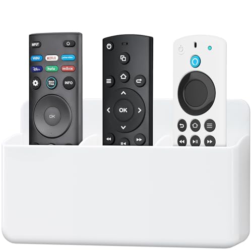 3 Slot Adjustable Remote Holder Wall Mount, TV Controller Holder Hollow Bottom Slot Easy Phone Charging, Adhesive Remote Control Holder, Wall Pen Holder for Office School Home (White) - color: White