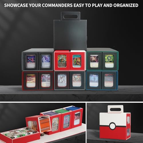 AFIING Commander Deck Box for MTG/EDH, Fits 400+ Double-Sleeved Cards, with Display Window, 4 Removable Deck Cases, Dividers, Dice Tray & Handle, Card Holders for TCG (White Red) - color: White Red