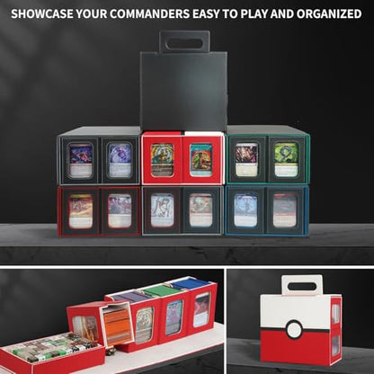 AFIING Commander Deck Box for MTG/EDH, Fits 400+ Double-Sleeved Cards, with Display Window, 4 Removable Deck Cases, Dividers, Dice Tray & Handle, Card Holders for TCG (White Red) - color: White Red