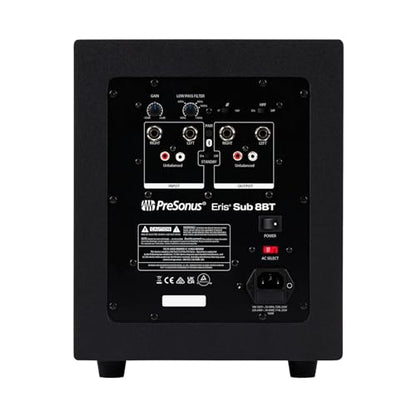 PreSonus Eris Sub 8BT — 8" Inch Powered Subwoofer, Powered Sub, Active Subwoofer, Wireless, Bluetooth, Home Audio, Bass Speaker, Home Theater, Music Production, Gaming | 8 Woven Glass-Fiber Driver, 100W Class-Ab Amp, Low-Pass 50-130 Hz, High-Pass 80 Hz -
