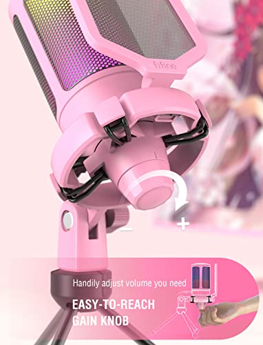 FIFINE USB Gaming PC Microphone for Streaming Podcasts, AmpliGame RGB Computer Condenser Desktop Mic, Cardioid Pattern for YouTube Video, Plug and Play on PS4 PS5, with Quick Mute, Mic Gain-A6V Pink - color: Pink
