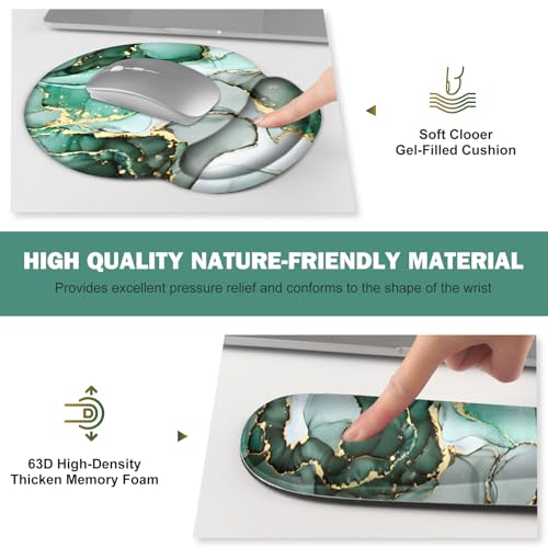 Gaming Mouse Pad, Large Desk Mat, Cute Desk Pad Protector 4in1 XXL Mousepad | Keyboard Wrist Rest+Mouse Wrist Rest+Coaster Set with Ergonomic Desk Pad for Home Office PC Computer, Green Marble - color: Green Marble