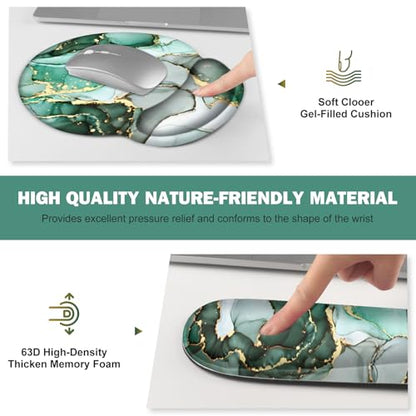 Gaming Mouse Pad, Large Desk Mat, Cute Desk Pad Protector 4in1 XXL Mousepad | Keyboard Wrist Rest+Mouse Wrist Rest+Coaster Set with Ergonomic Desk Pad for Home Office PC Computer, Green Marble - color: Green Marble