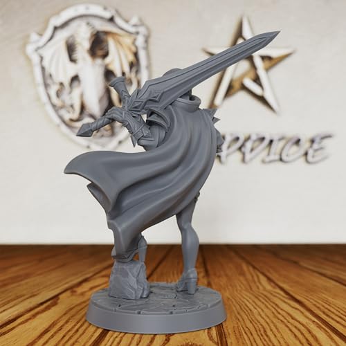 AUSPDICE Elf Warrior 32mm Unpainted Fantasy Miniature with Sword AS379 | 6.3cm Female Elf Fighter Figure with Sword, Armor and Cape for Dungeons and Dragons, TTRPGs and Dungeon Masters