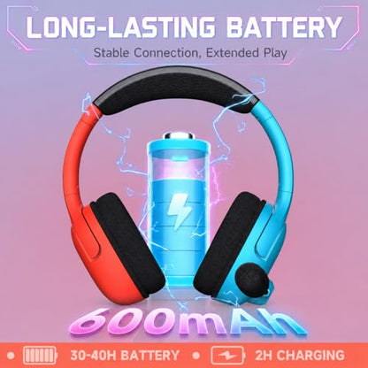 AOC Wireless Gaming Headset for Nintendo Switch 2, Noise Cancelling Mic | Compatible with OLED/Lite, 3.5mm Stereo, Lightweight On-Ear for PS5, PC and Fortnite, Red/Blue